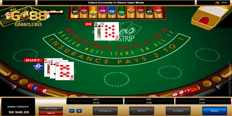 Các lựa chọn trong game casino blackjack go88