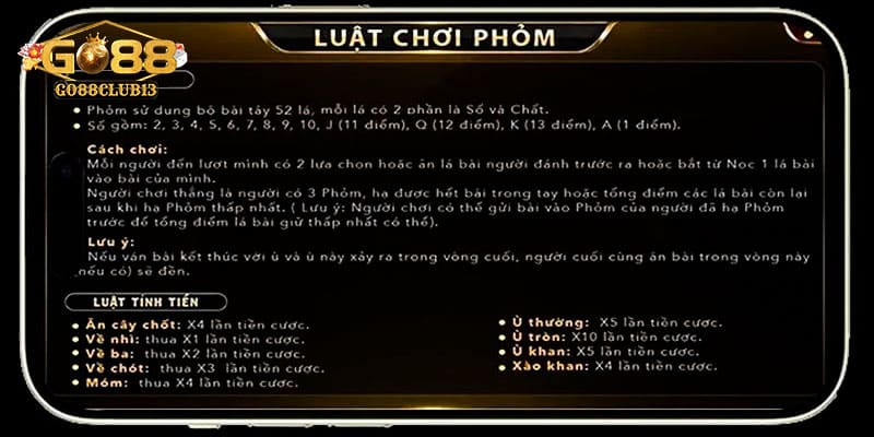 Luật chơi phỏm online Go88